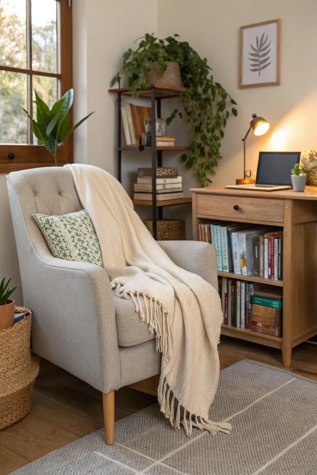 A cozy nook encourages relaxation and sparks inspiration.