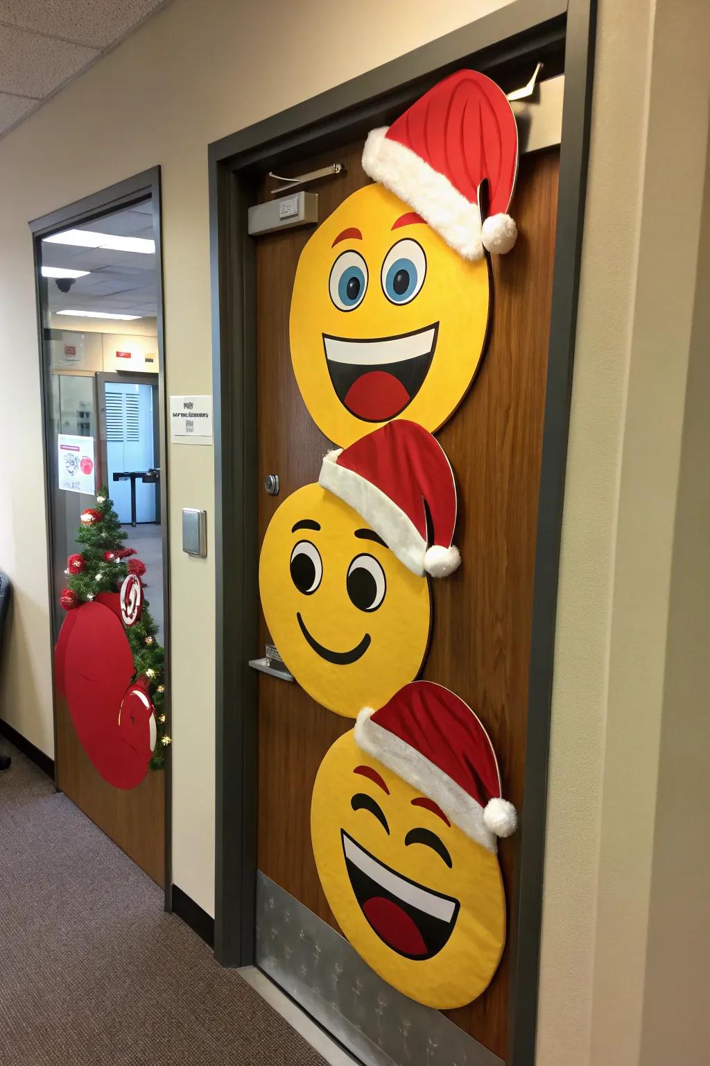 Holiday emojis contribute to smiles and giggles in your office decorations.