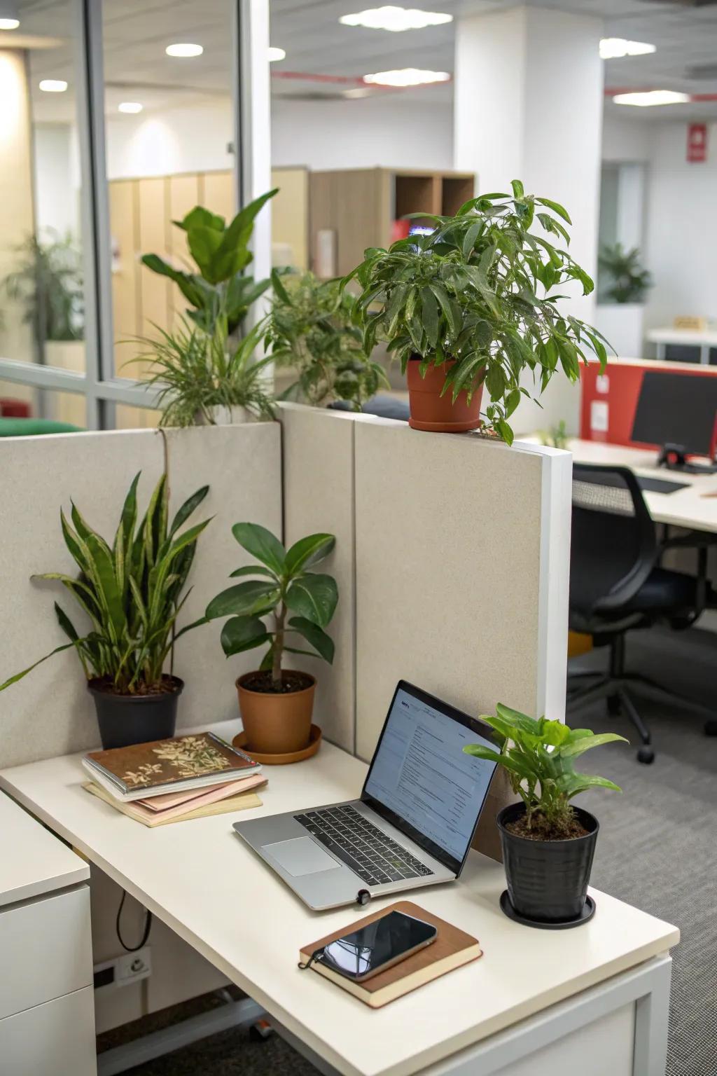 Enhance your workspace with greenery for a touch of nature.