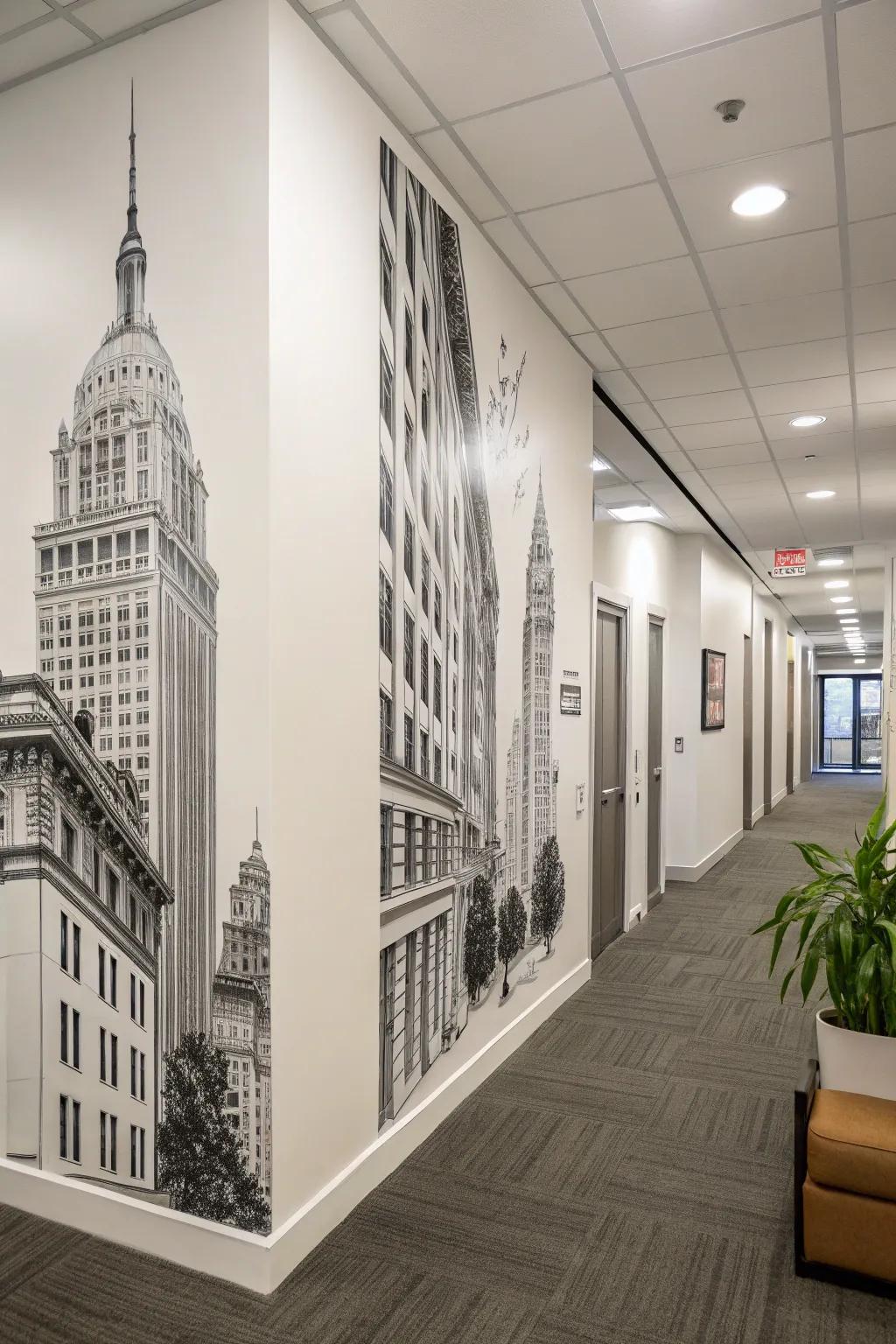 Embrace minimalist style with monochrome murals.