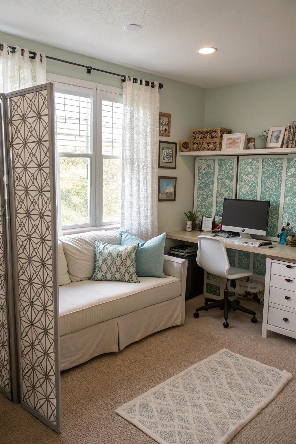 Privacy features create a separate corner for relaxation.