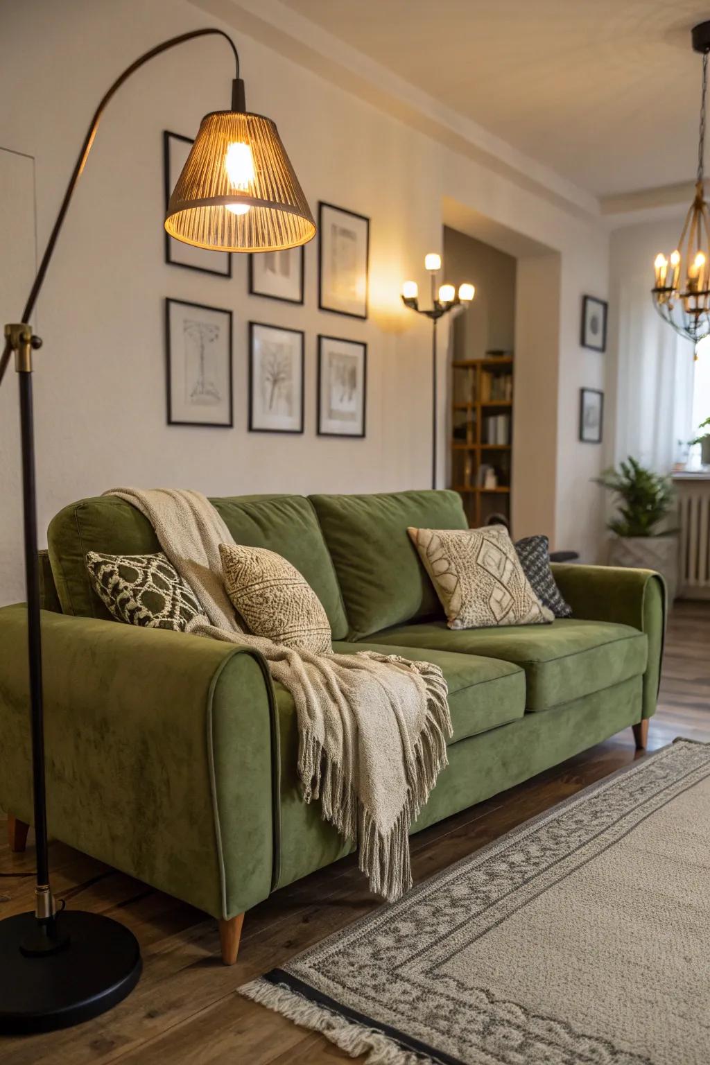 Radiant illumination enhances the cozy essence of a living space.