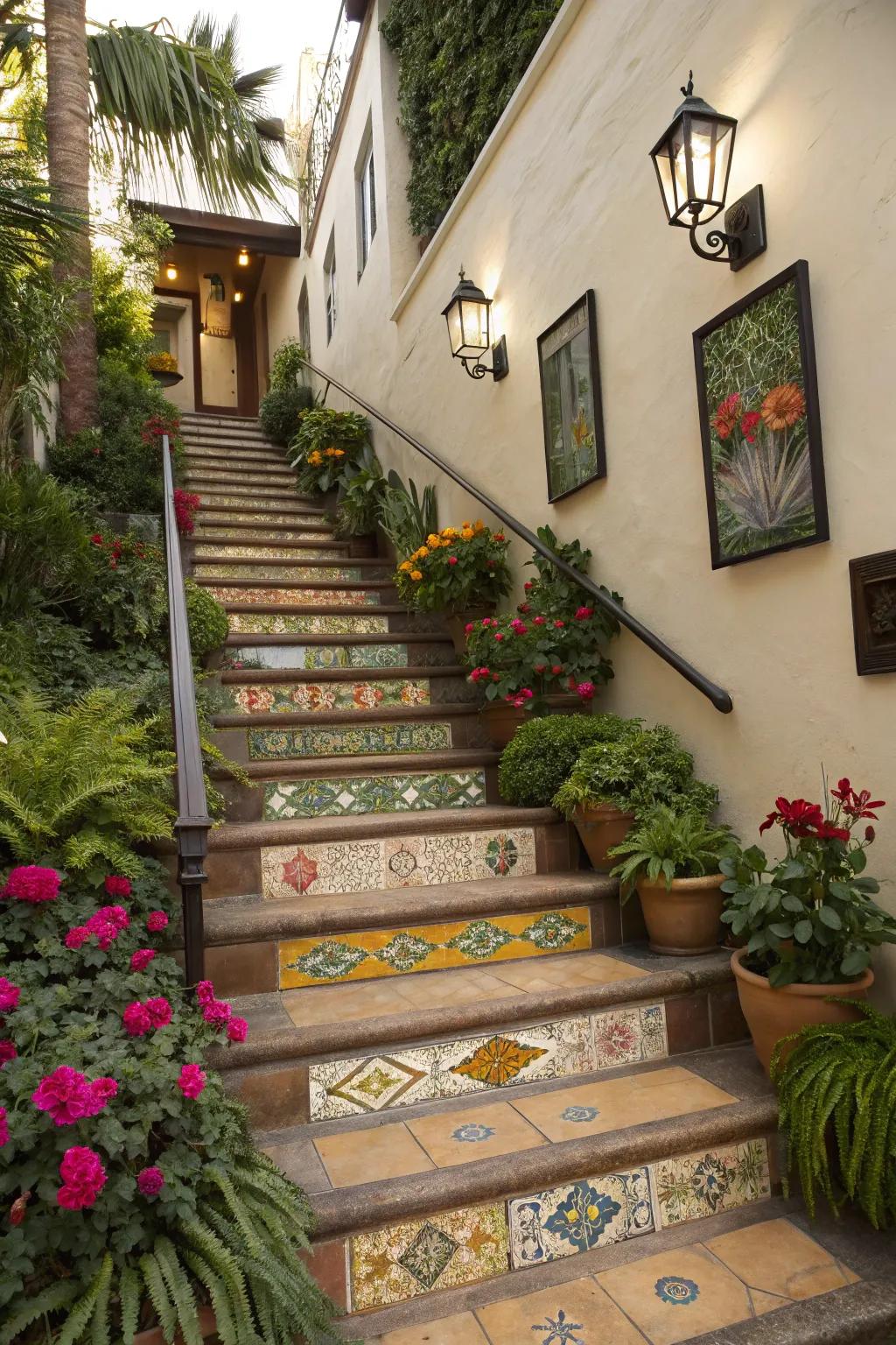 Ornamental elements impart character to this exposed stairway.