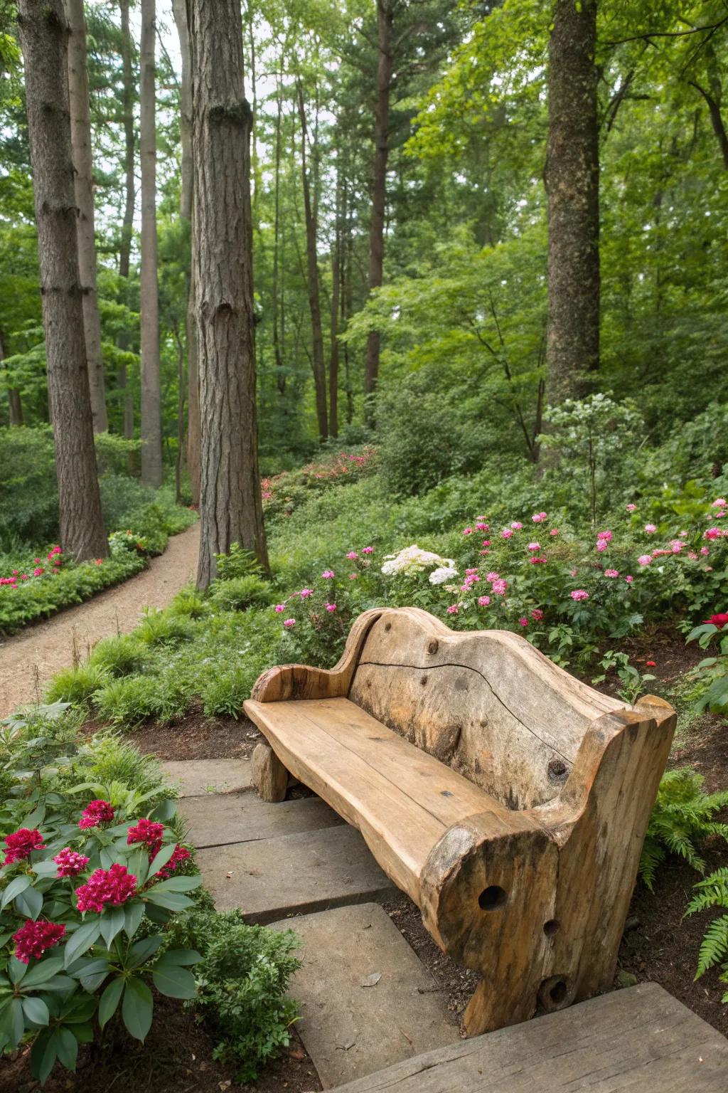 Raw timber bench that celebrates nature's organic charm.
