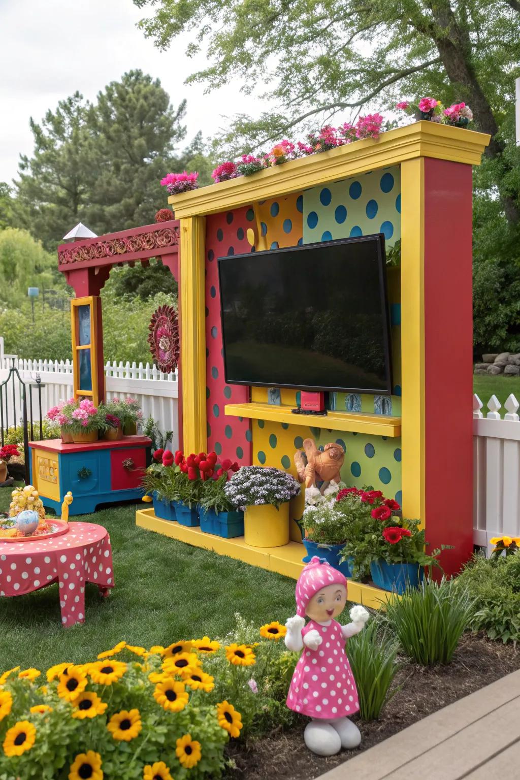 Inject a burst of color through a vibrant TV enclosure in your garden.