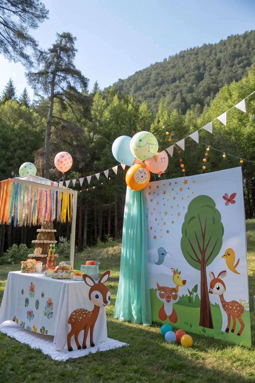 A woodland animal theme imparts charm and whimsy to the celebration.