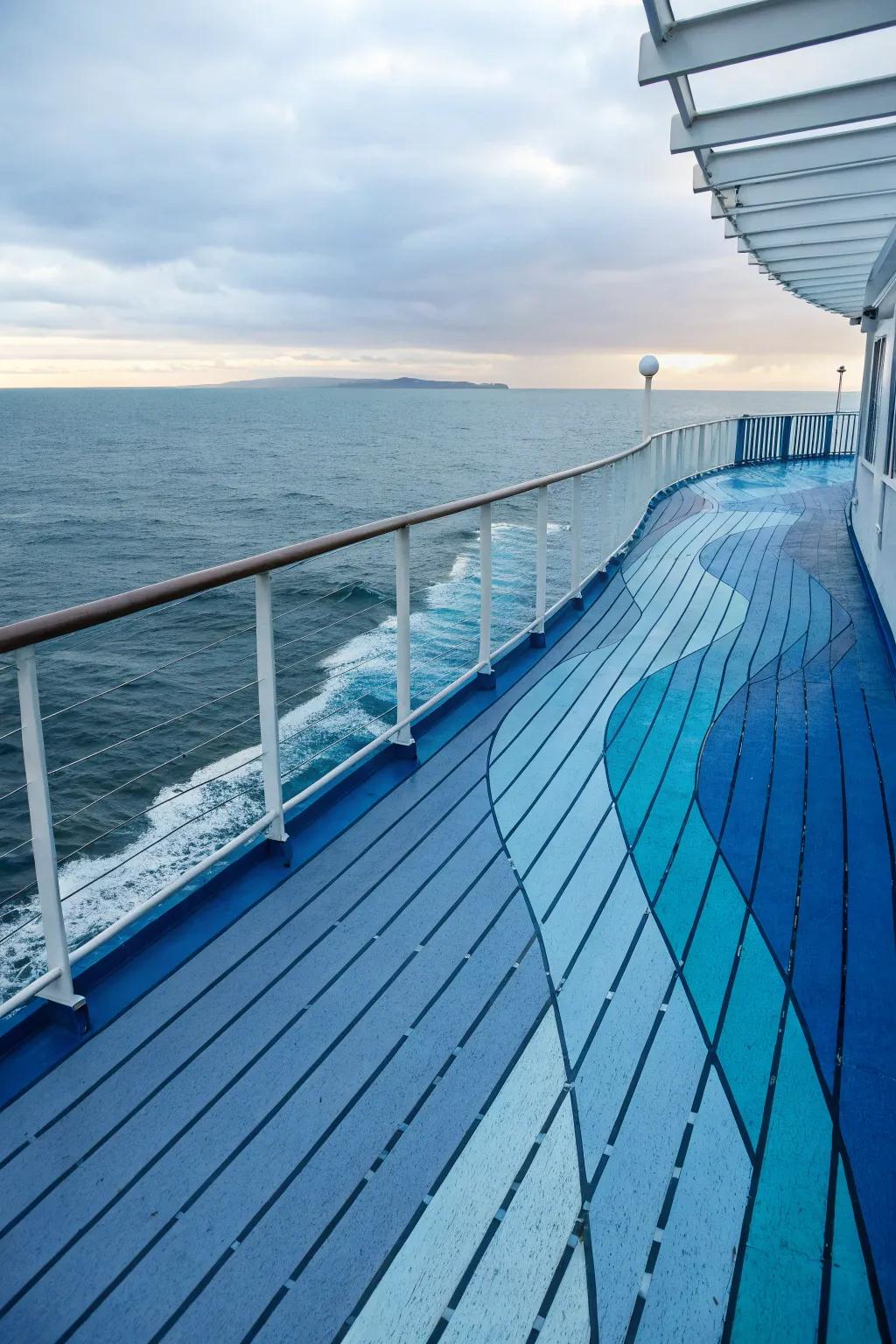 A marine-inspired azure deck, offering serene vibes reminiscent of seaside retreats.