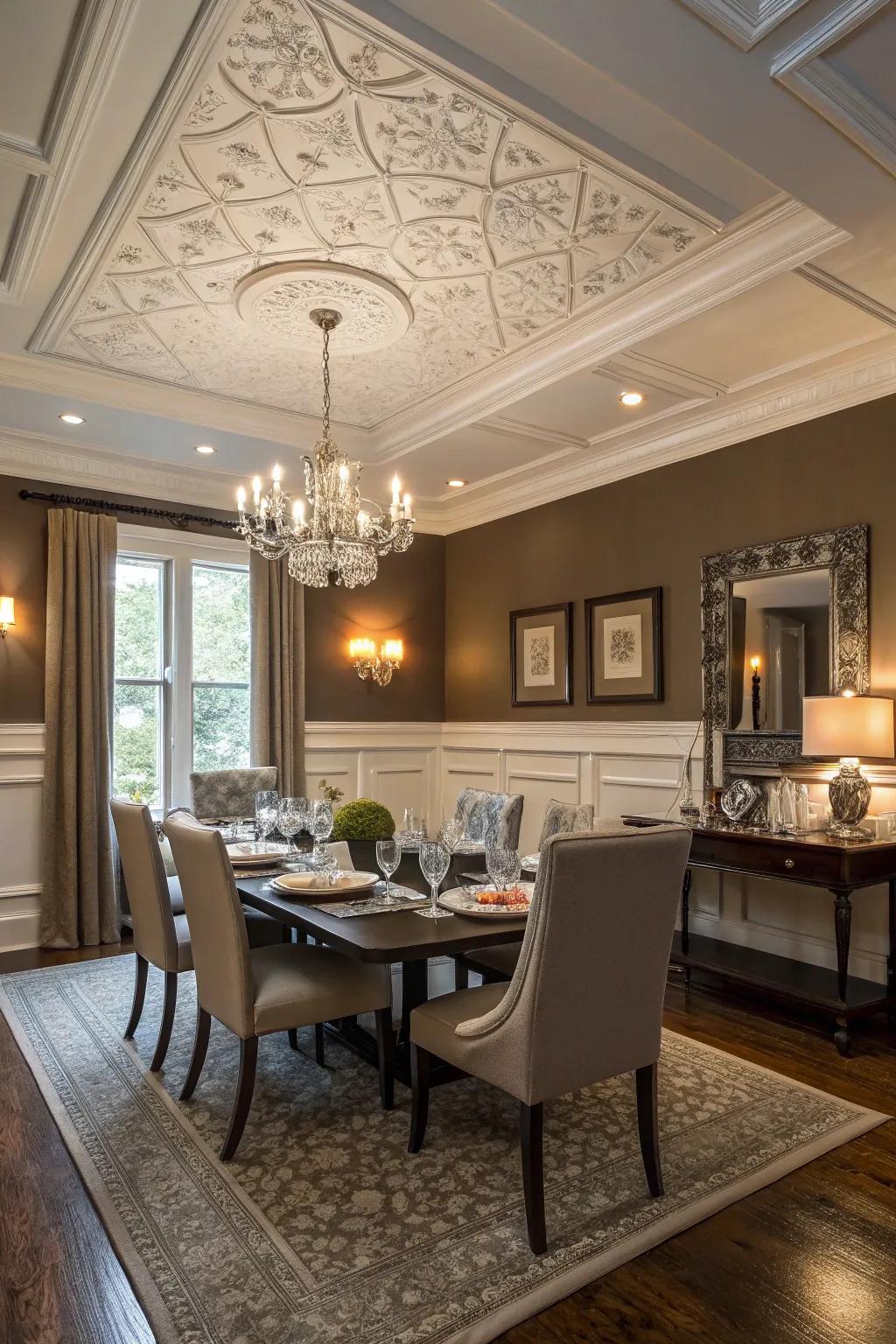 Traditional and modern elements craft a harmonious overhead design.