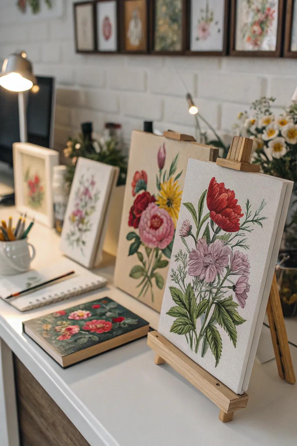 Detailed practice is made possible by miniature flower studies.