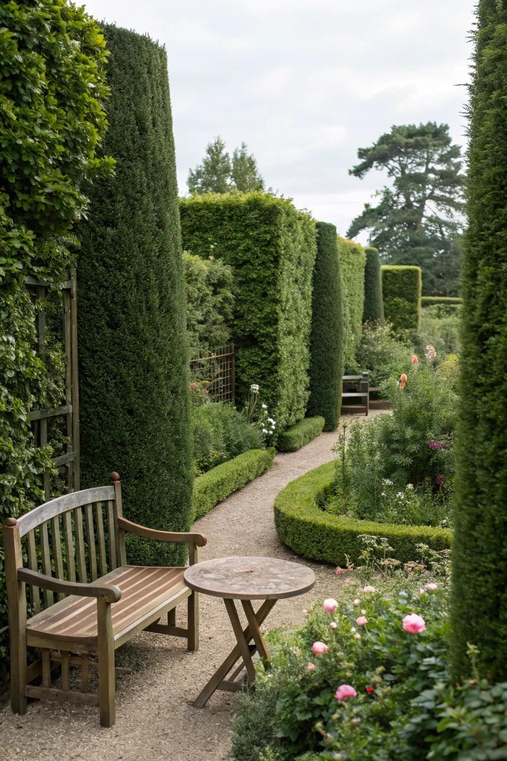 Hedges ensure privacy and a cozy sanctuary within your garden.