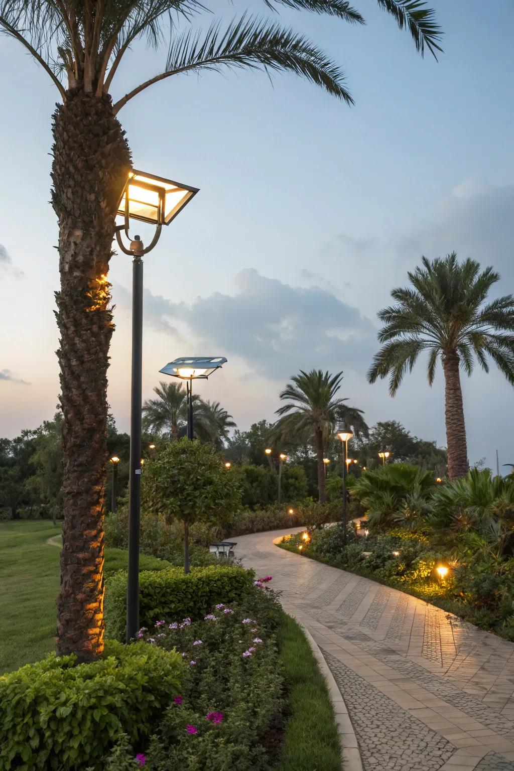 Opt for eco-safe solar lights for your palm trees.