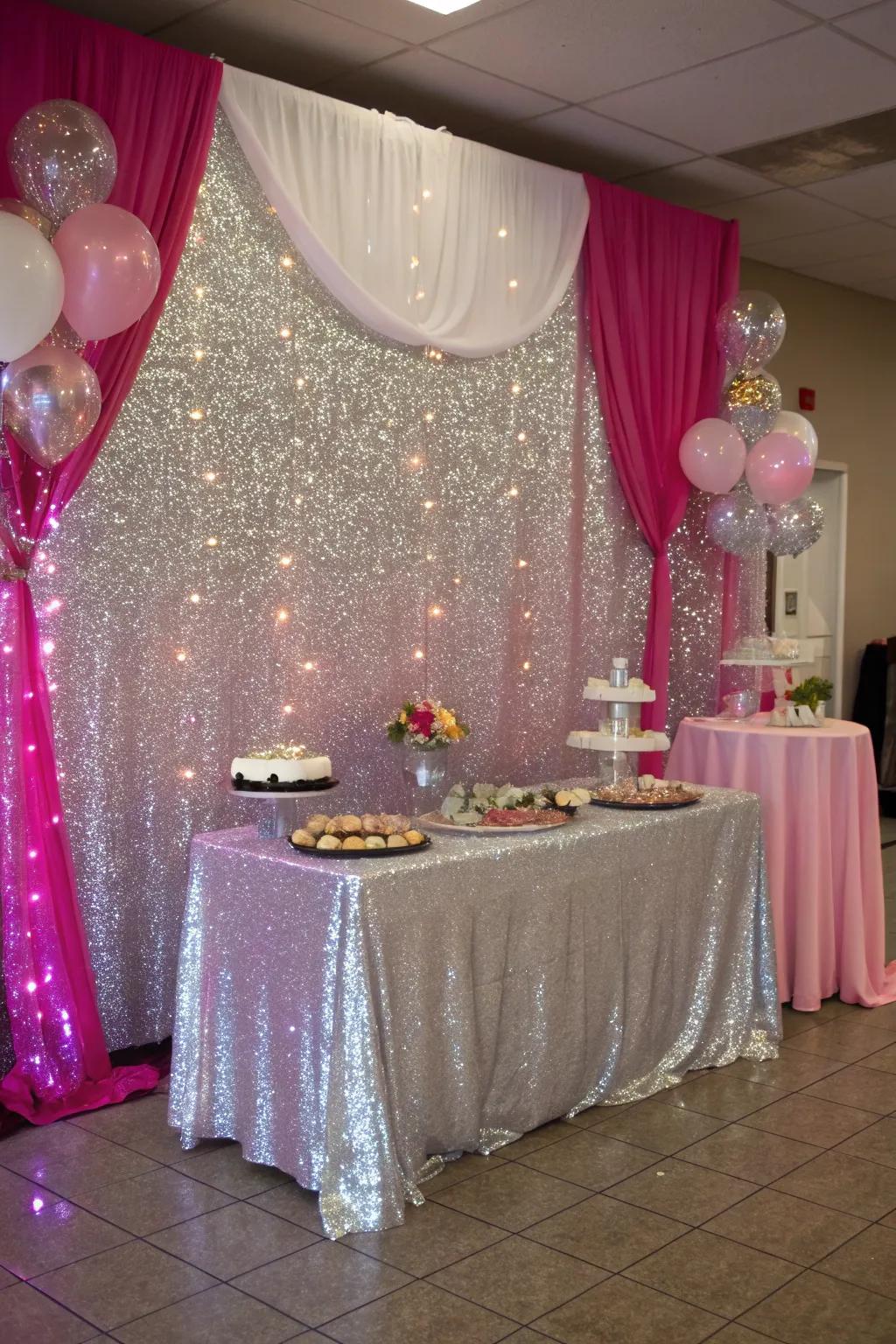 A glamorous glitter layout ensuring your party glows radiantly.