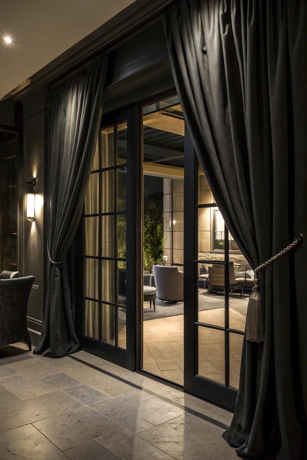 Dark curtains create a striking contrast and add elegance to any room.
