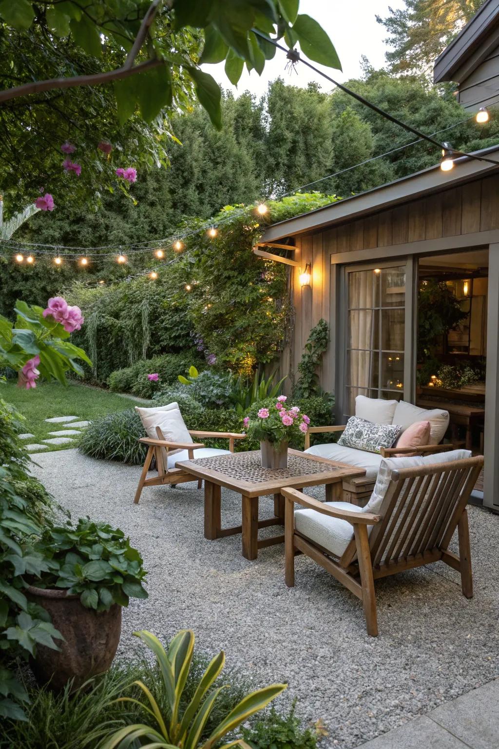 Achieve a natural, beachy vibe with pea gravel.