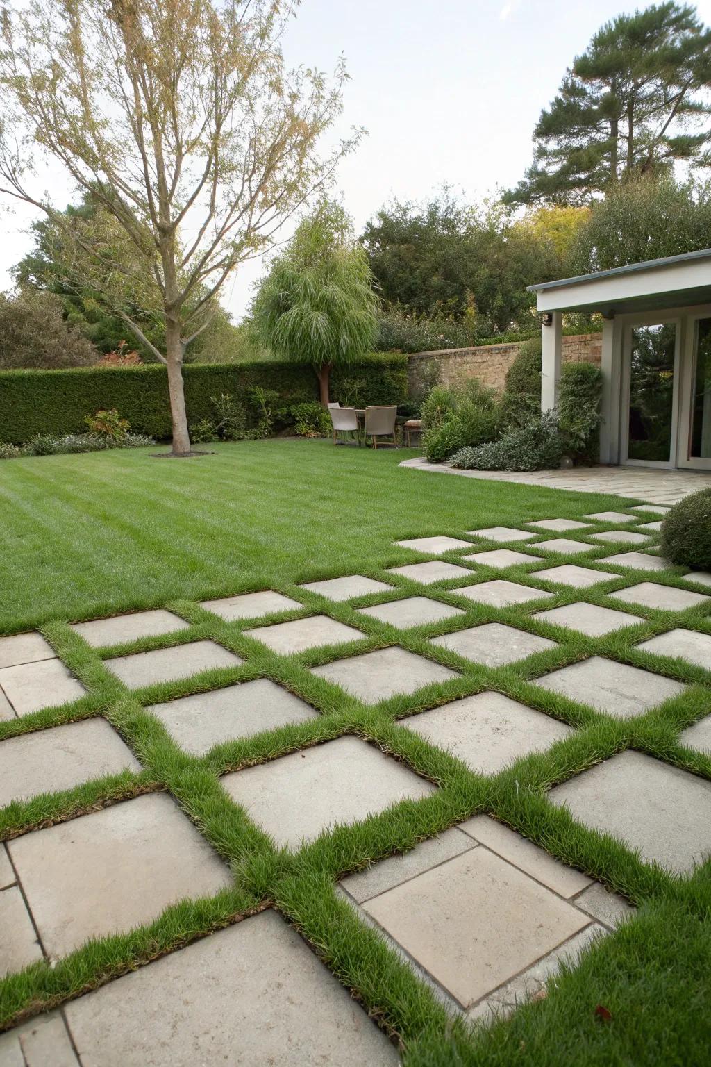 Grass pavers offer a lush and durable patio surface.