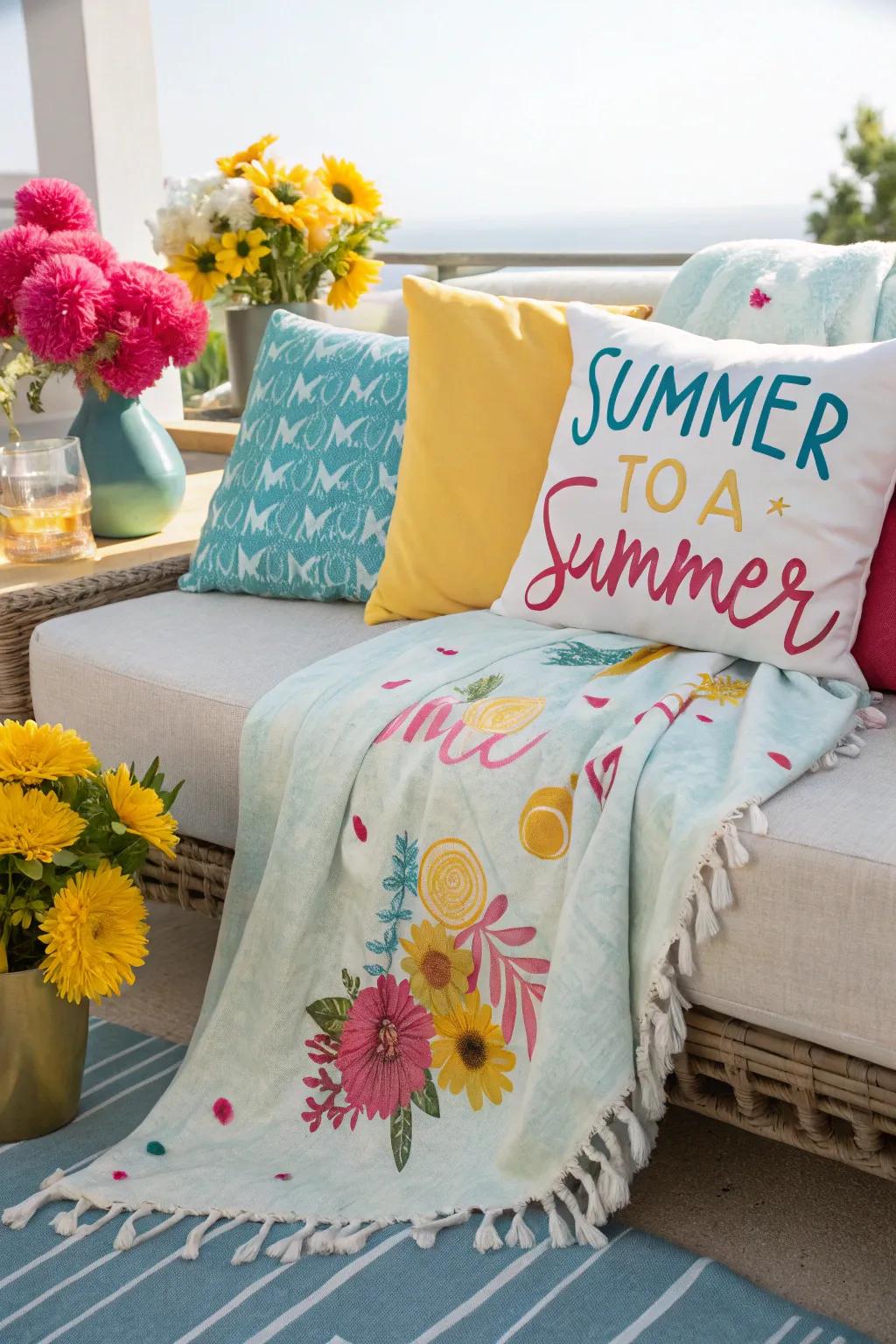 A seasonal wrap on a sofa, reflecting a shift in decor theme.