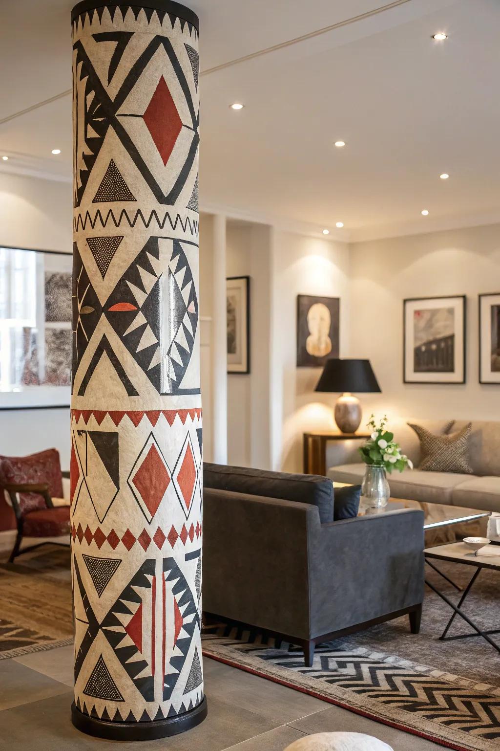 Geometric designs can establish your pillars as a captivating focal point.
