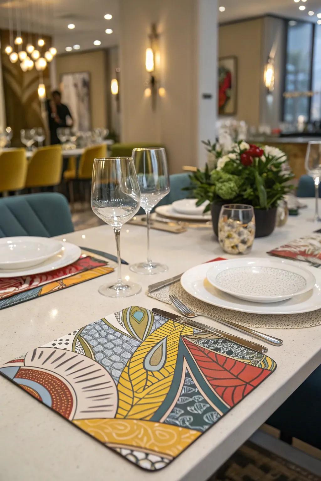 Art-inspired placemats enable your table to serve as a platform for creativity.