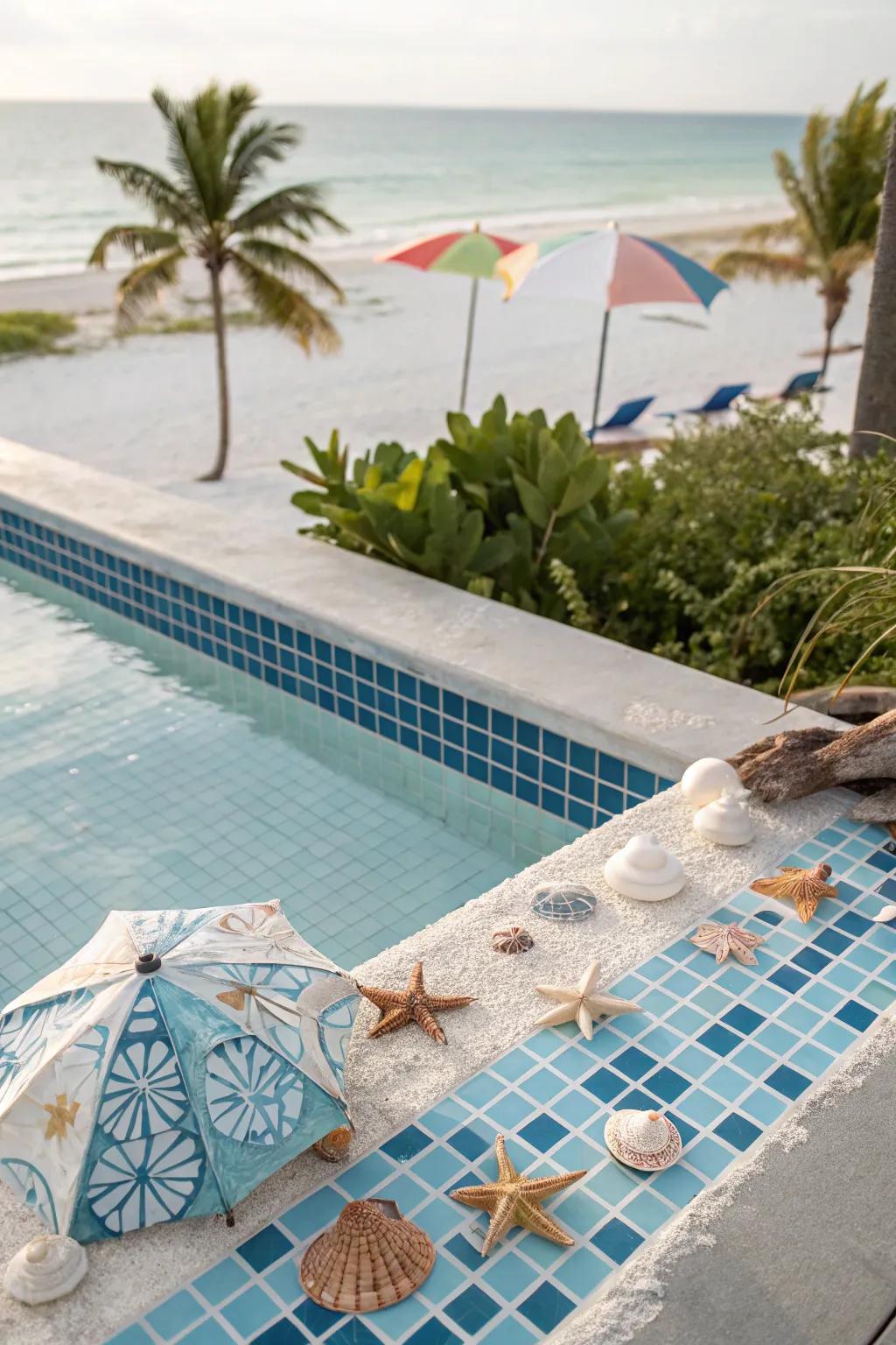 Miami blue tiles bring a coastal vibe to your swimming pool.