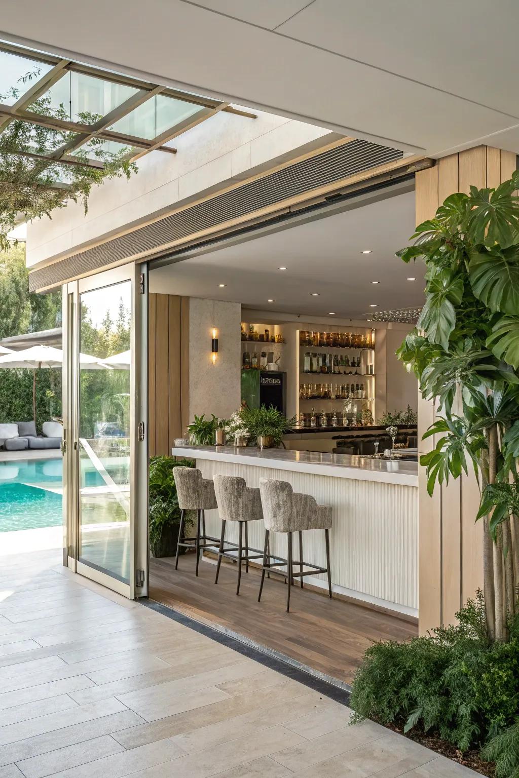 Folding doors seamlessly connect your bar and pool areas.