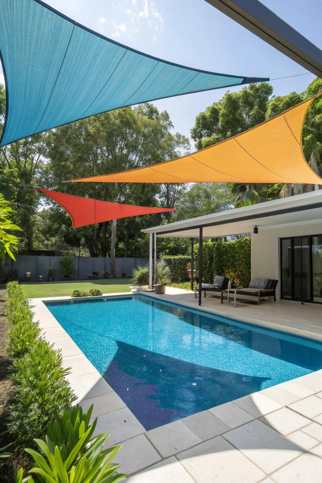 Shade sails add modern flair and privacy.