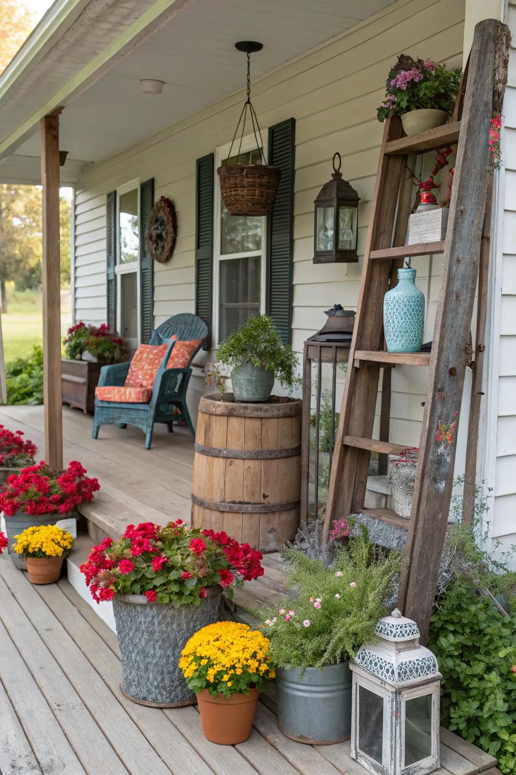 Experience a fusion of textures with a mixed-material porch leaner.