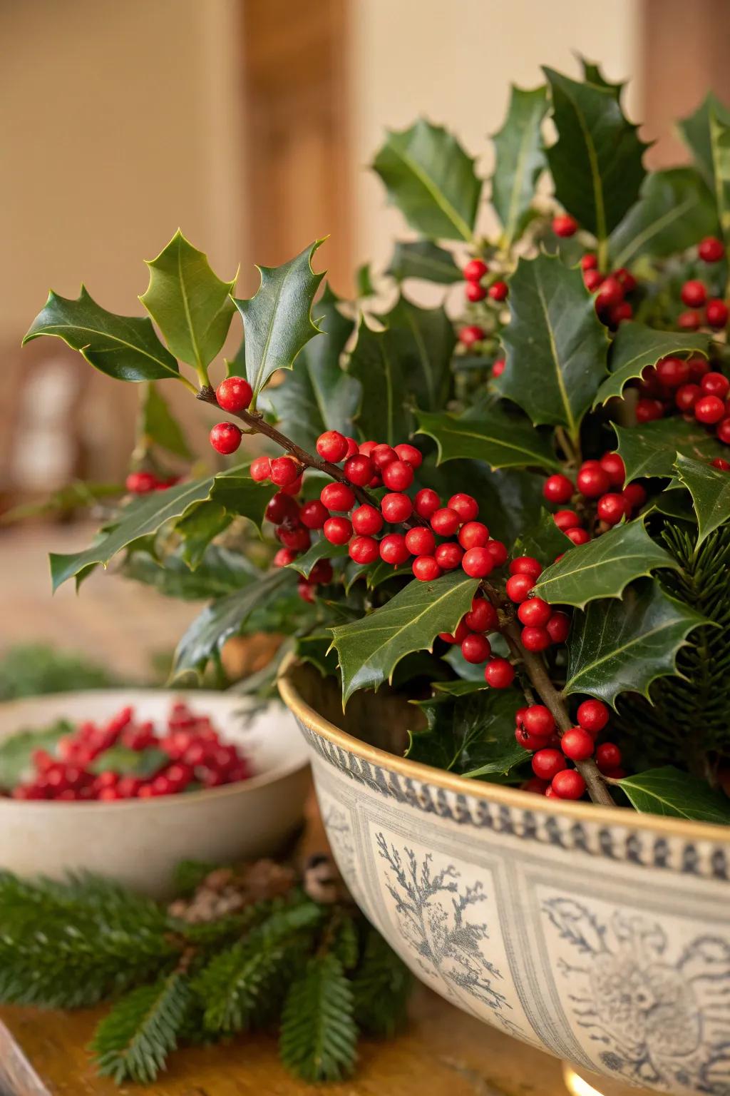Classic holly layout for festive cheer.