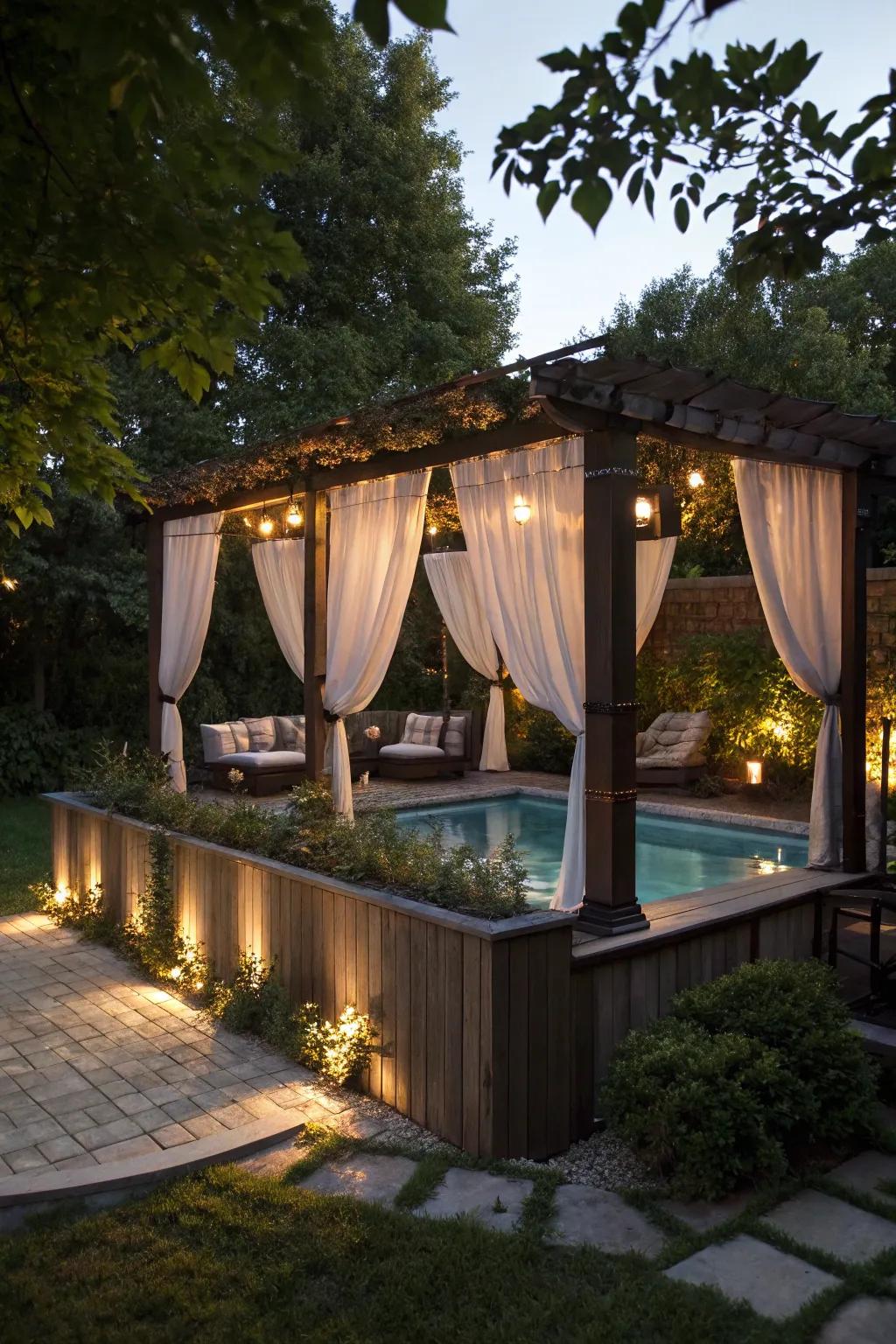 Craft a cozy retreat with a canopy adorned with drapery.