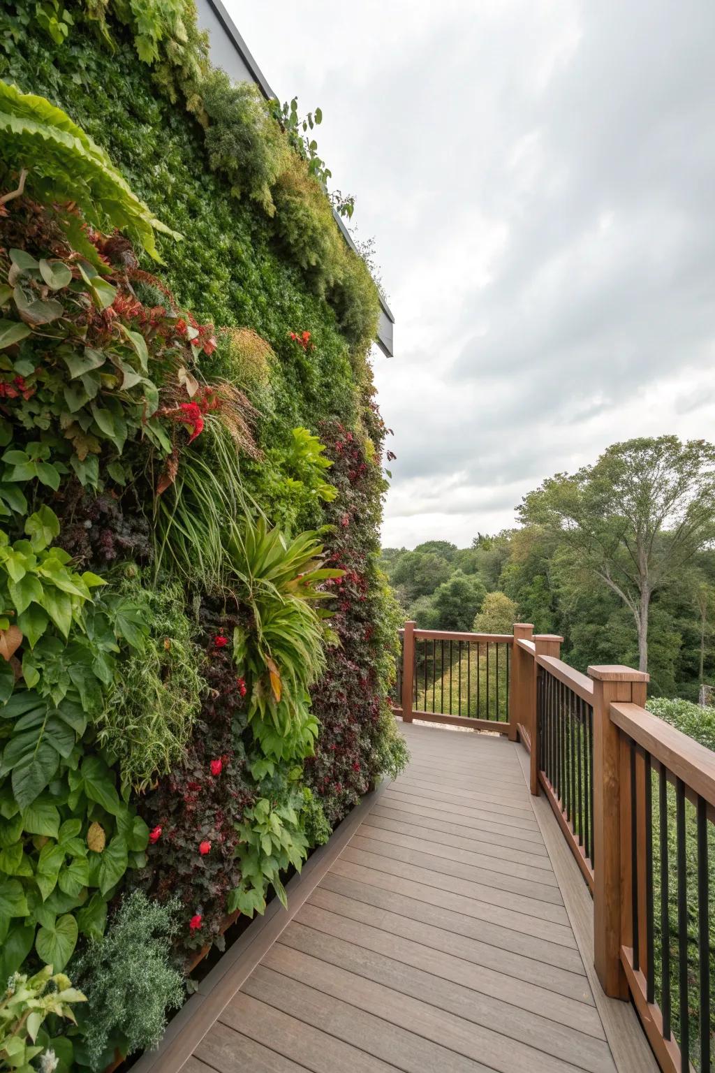 A dense verdant barrier delivers an impressive seclusion resolution on a deck.
