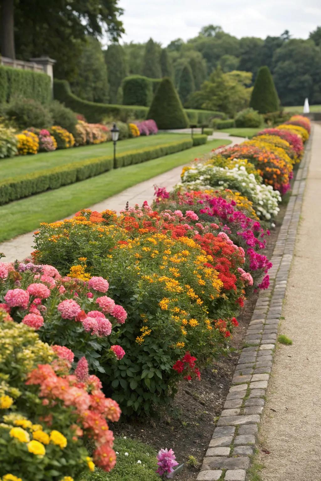 Vibrant bushes enlivening land borders.