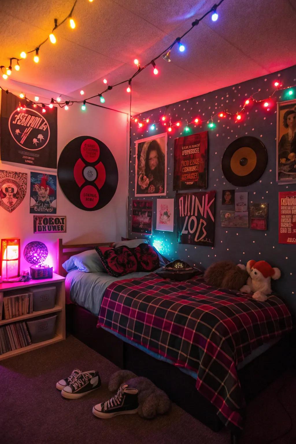 Brighten your space with unconventional lighting that highlights your punk essence.