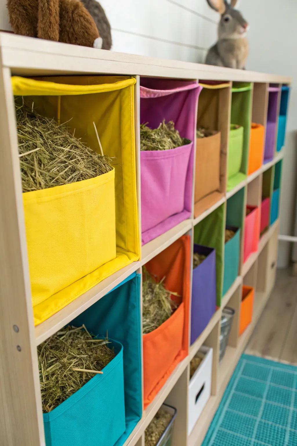 Fabric storage cubes combine use with style in hay storage.