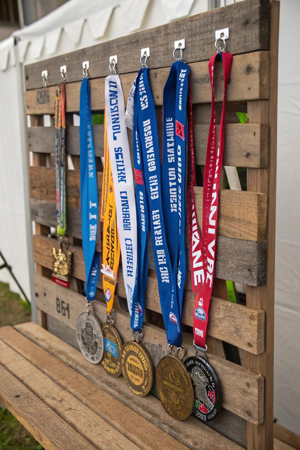 A pairing of bibs and medals shows your full journey.