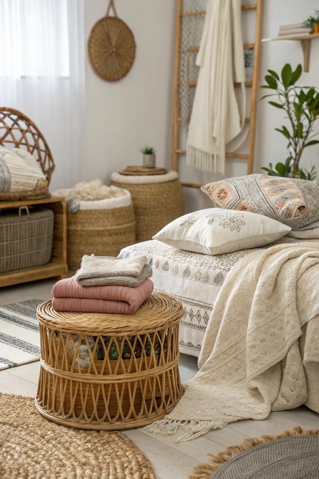 Layer textures for an aesthetically interesting and comfortable bedroom.