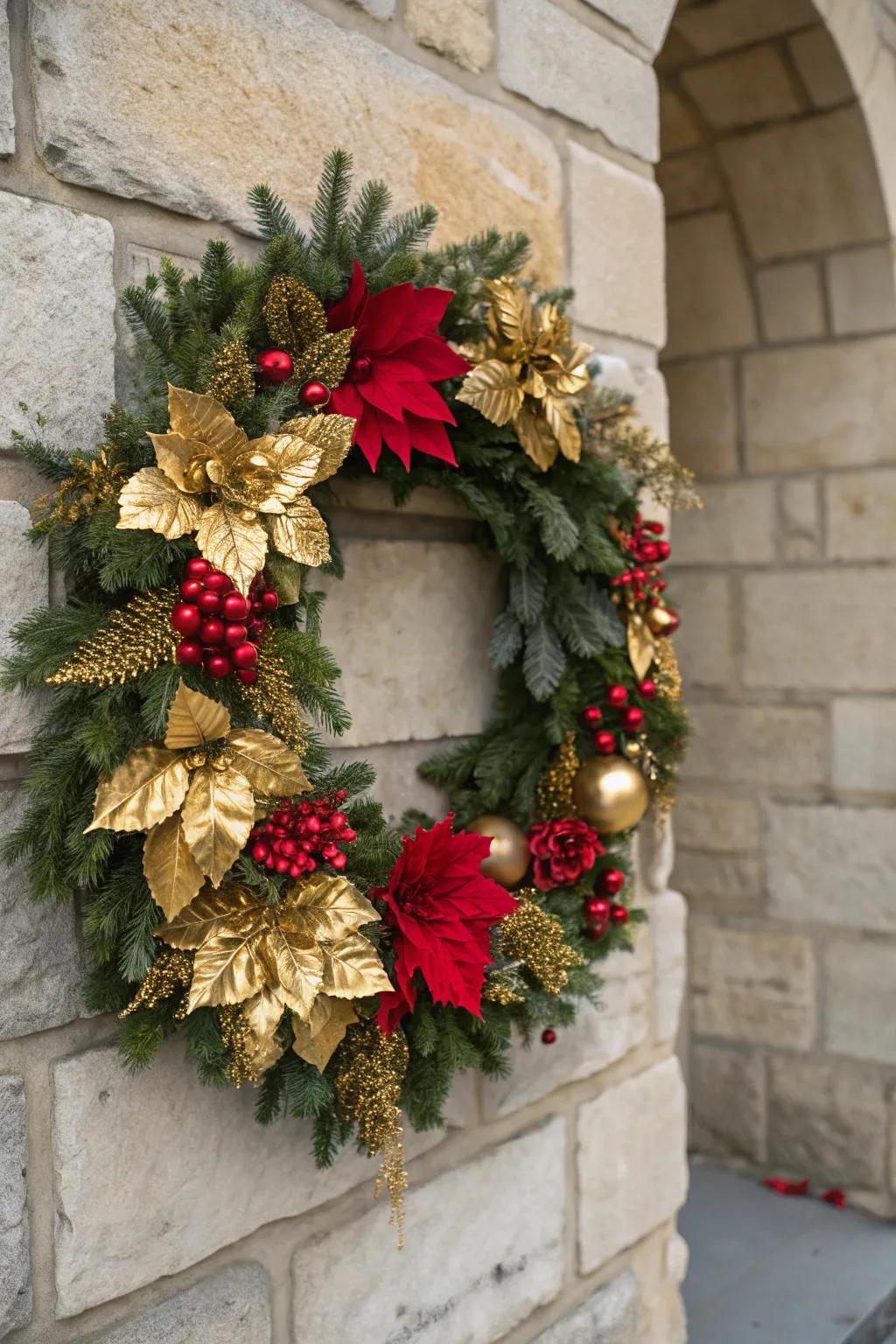 Grand statement with gilded leaves and blooms.