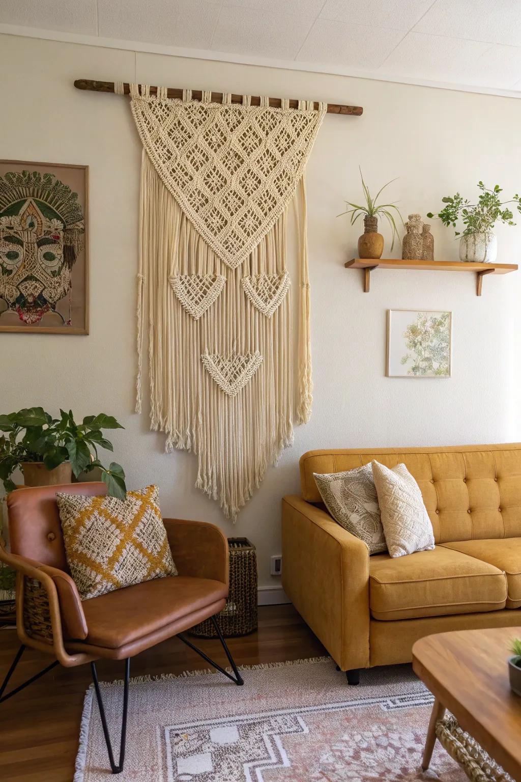 Macramé brings texture and coziness to walls.