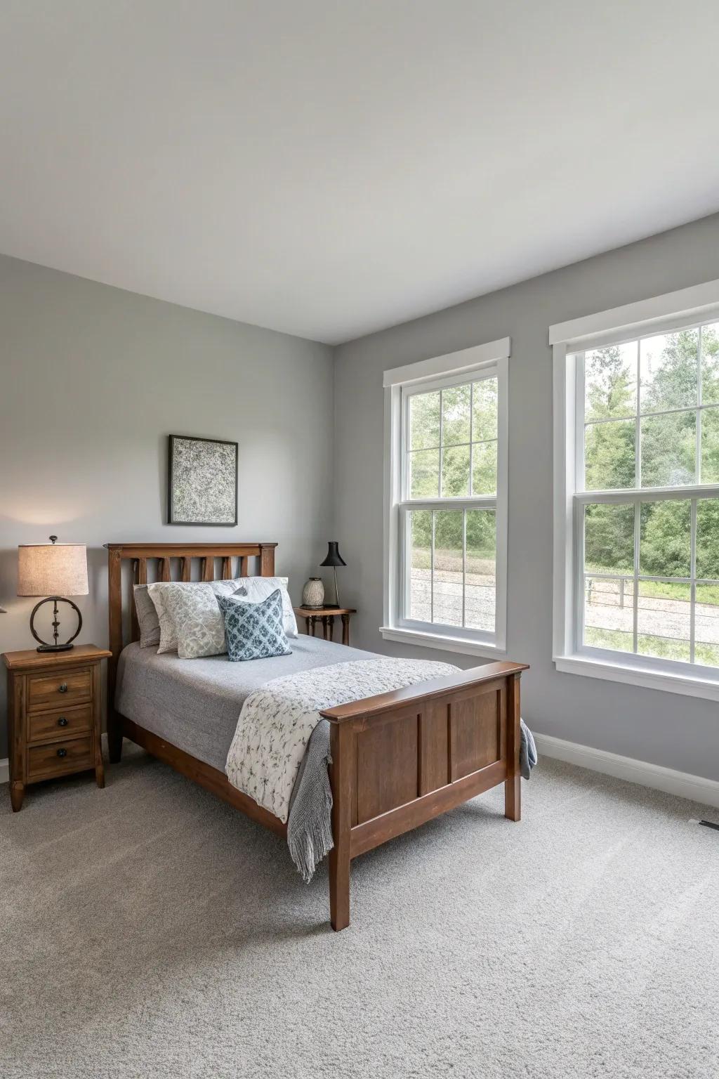 Simple design creates a peaceful atmosphere in a Gentle Gray bedroom.