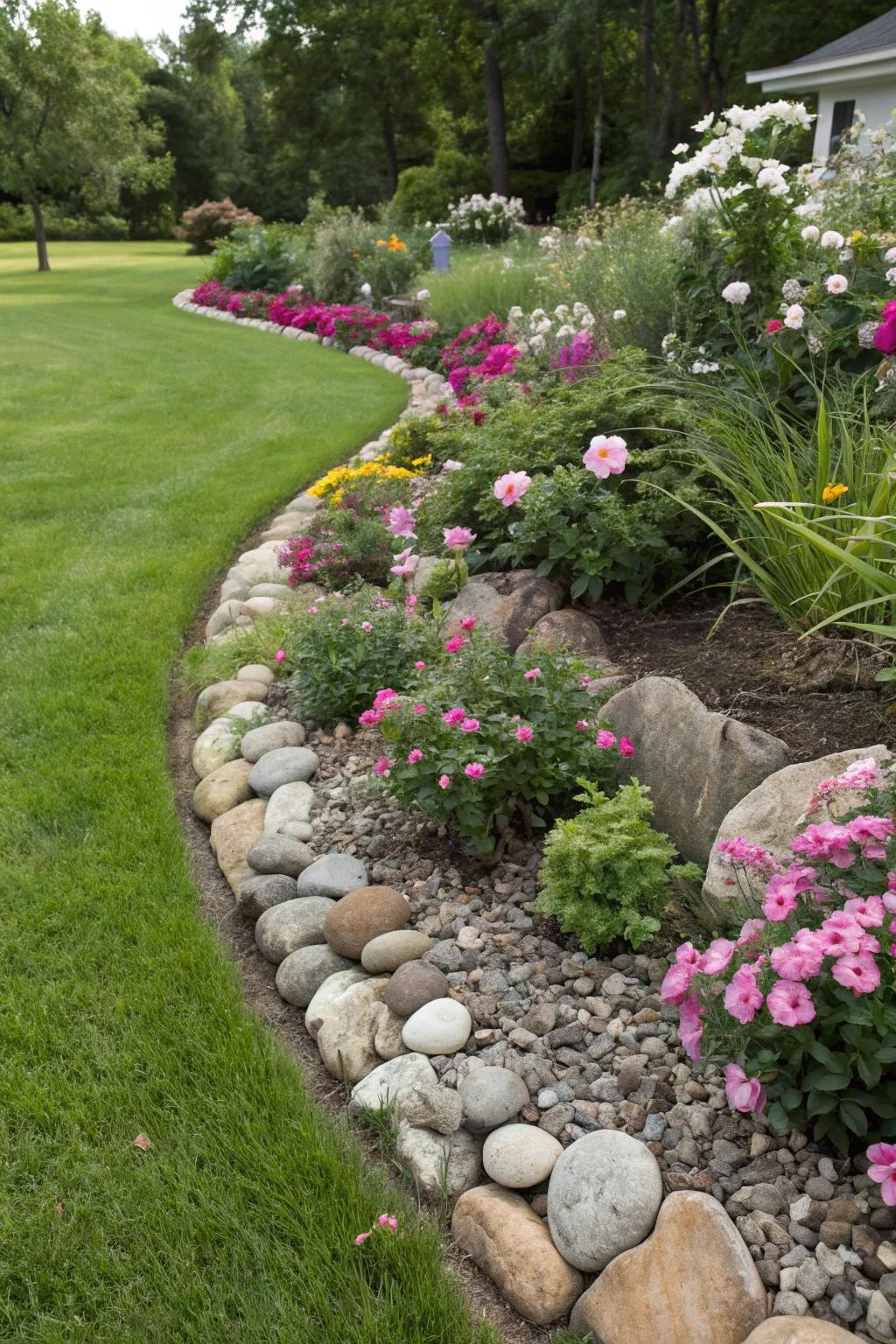 Keep your garden organized with smooth pebble edging.