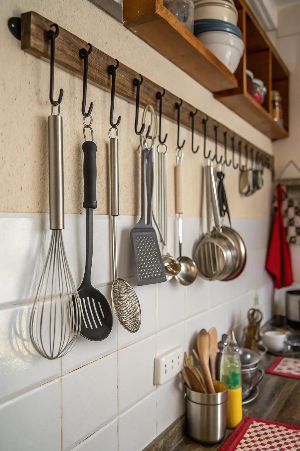 Hooks offer simple, effective storage solutions throughout the home.