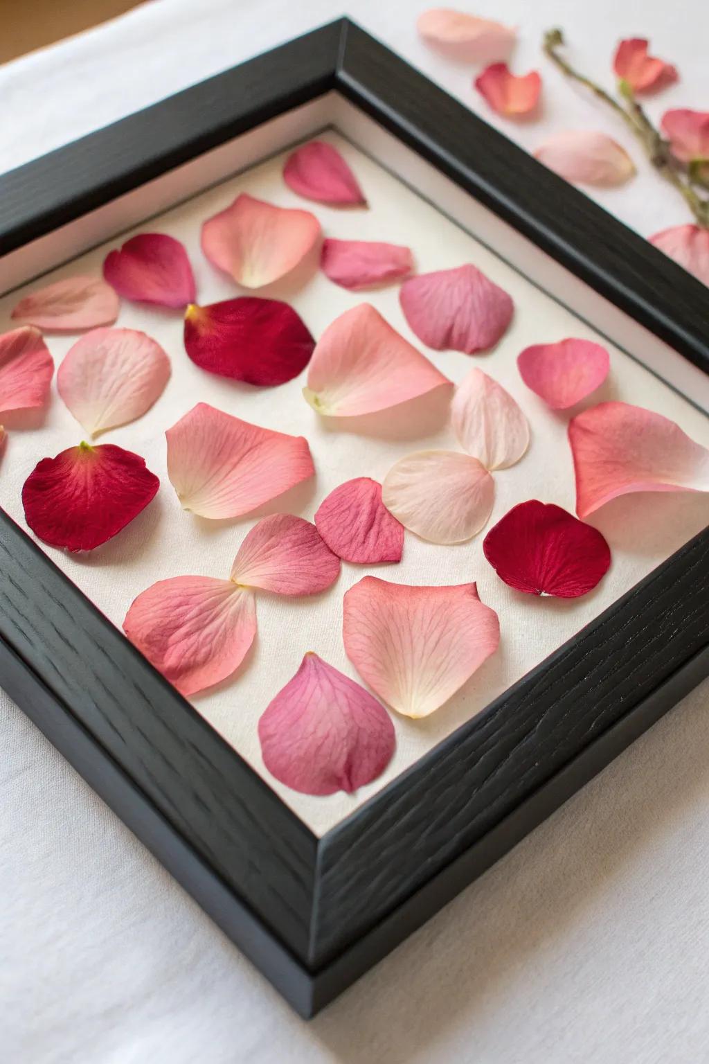 A framed keepsake featuring pressed floral confetti