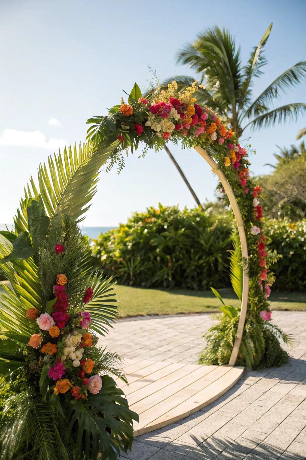 A tropical-themed arch that brings the warmth and color of the tropics to any occasion.