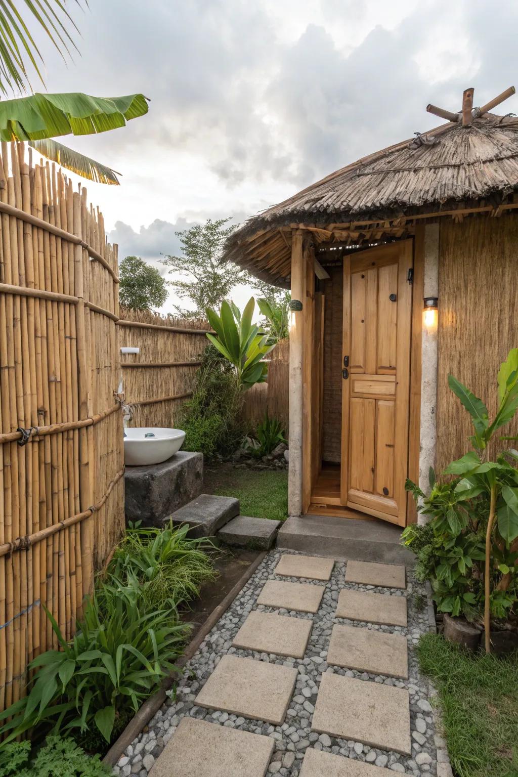 Bamboo screens provide privacy and a natural vibe.