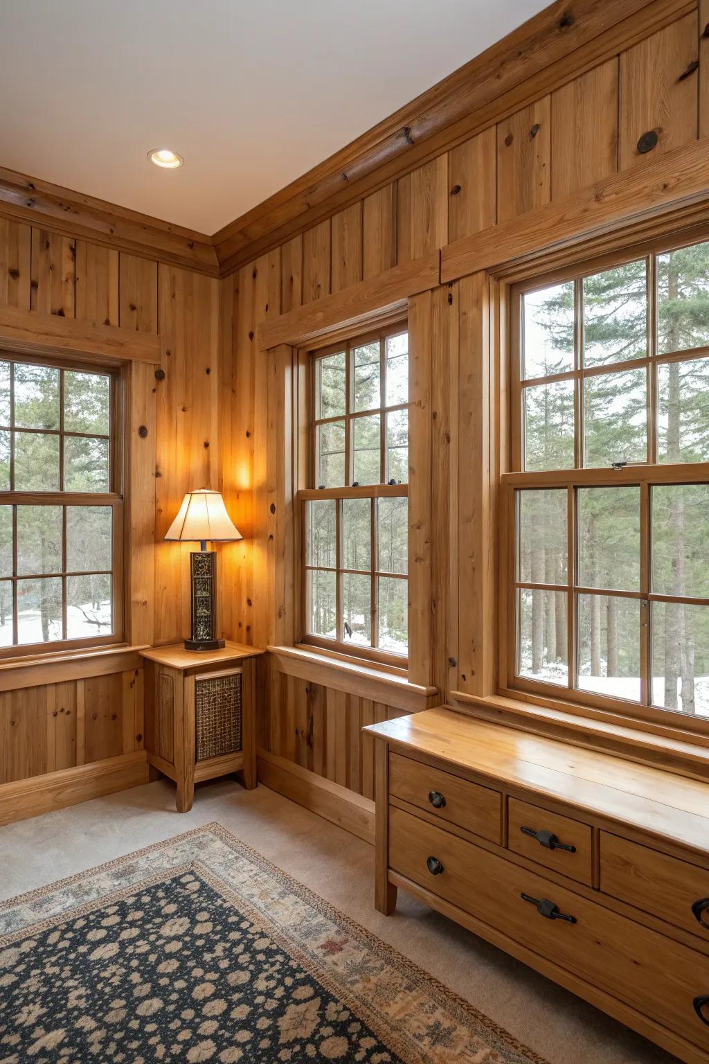 Coordinating trims and paneling forge a cohesive scheme.