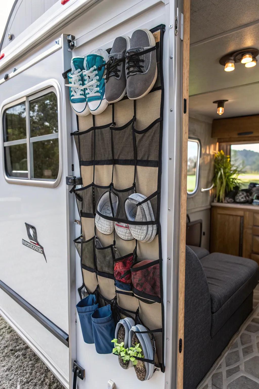 Use cargo nets for a distinctive and secure shoe storage solution.