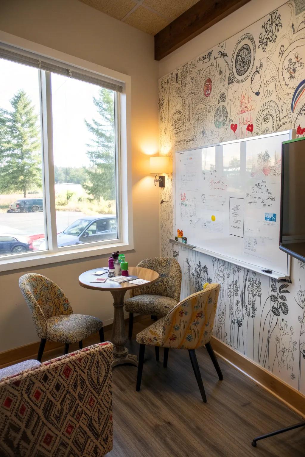 An interactive whiteboard promotes creativity and collaboration.