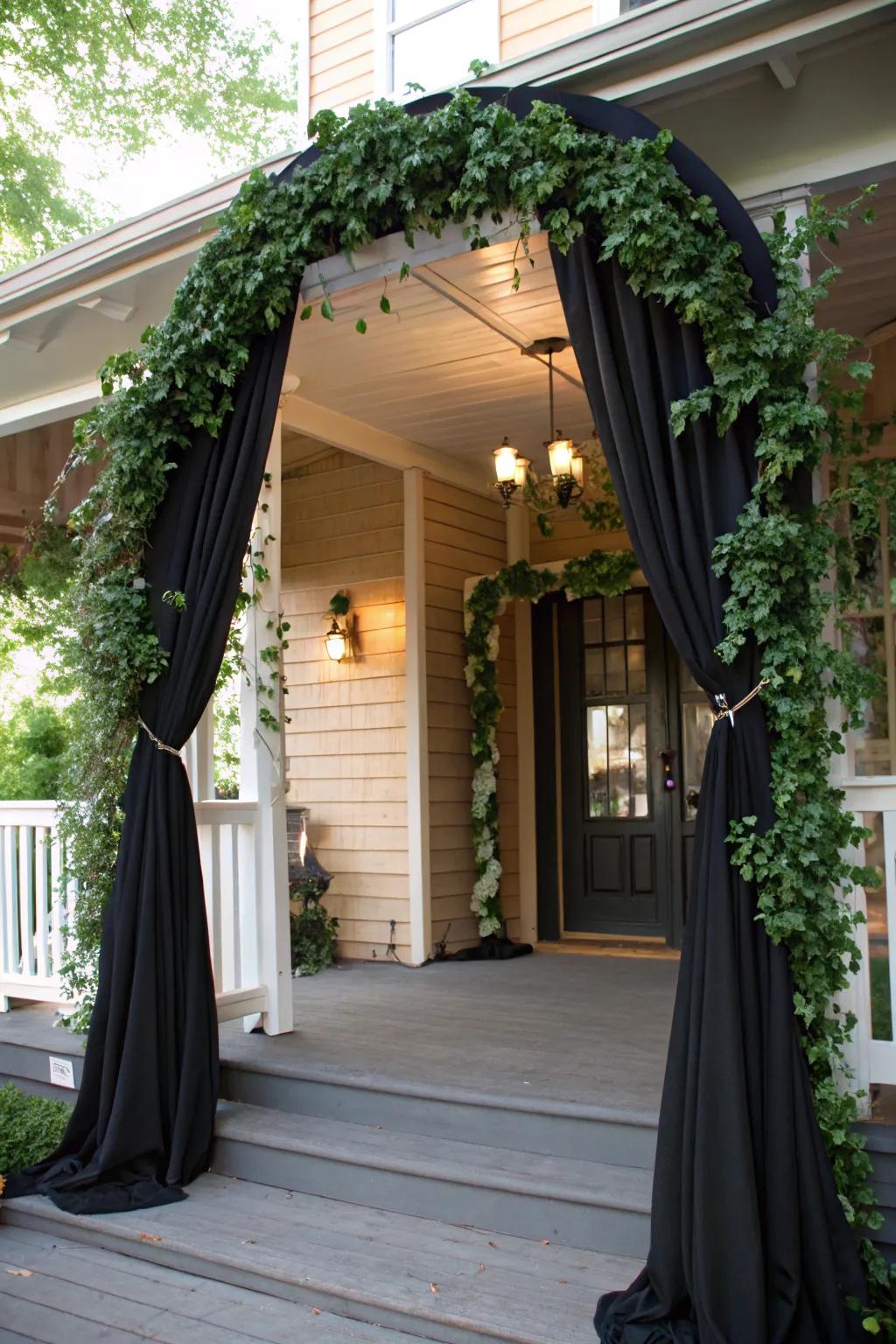 A spooky entryway beckons visitors into the Halloween scene.