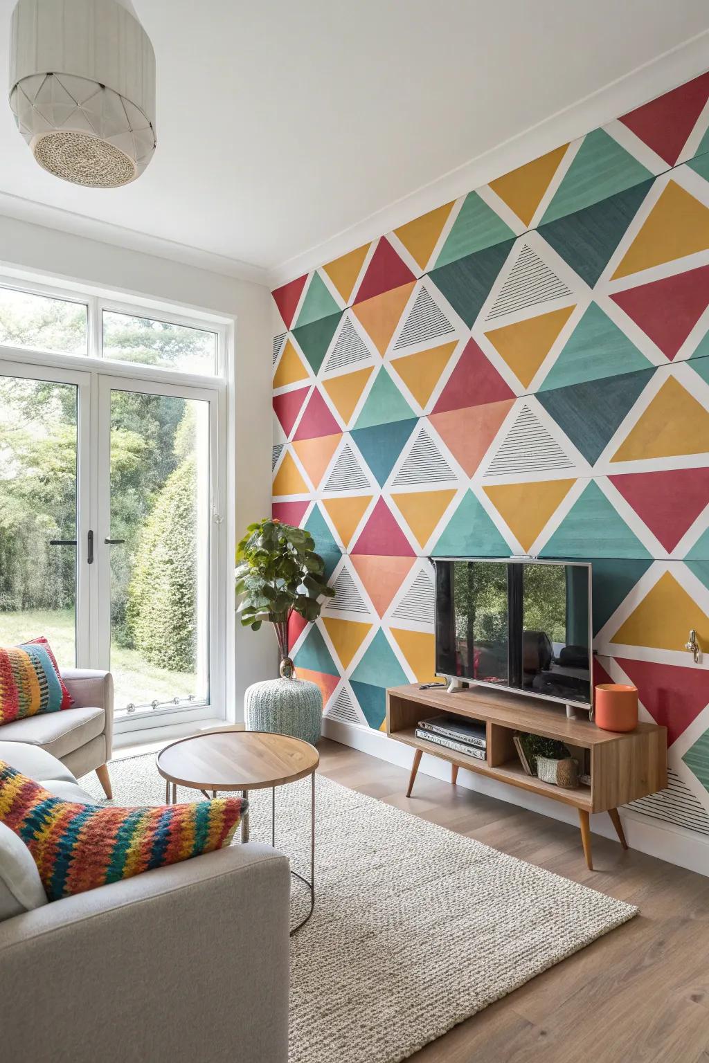 Make a statement using a geometric-style selfie setting.