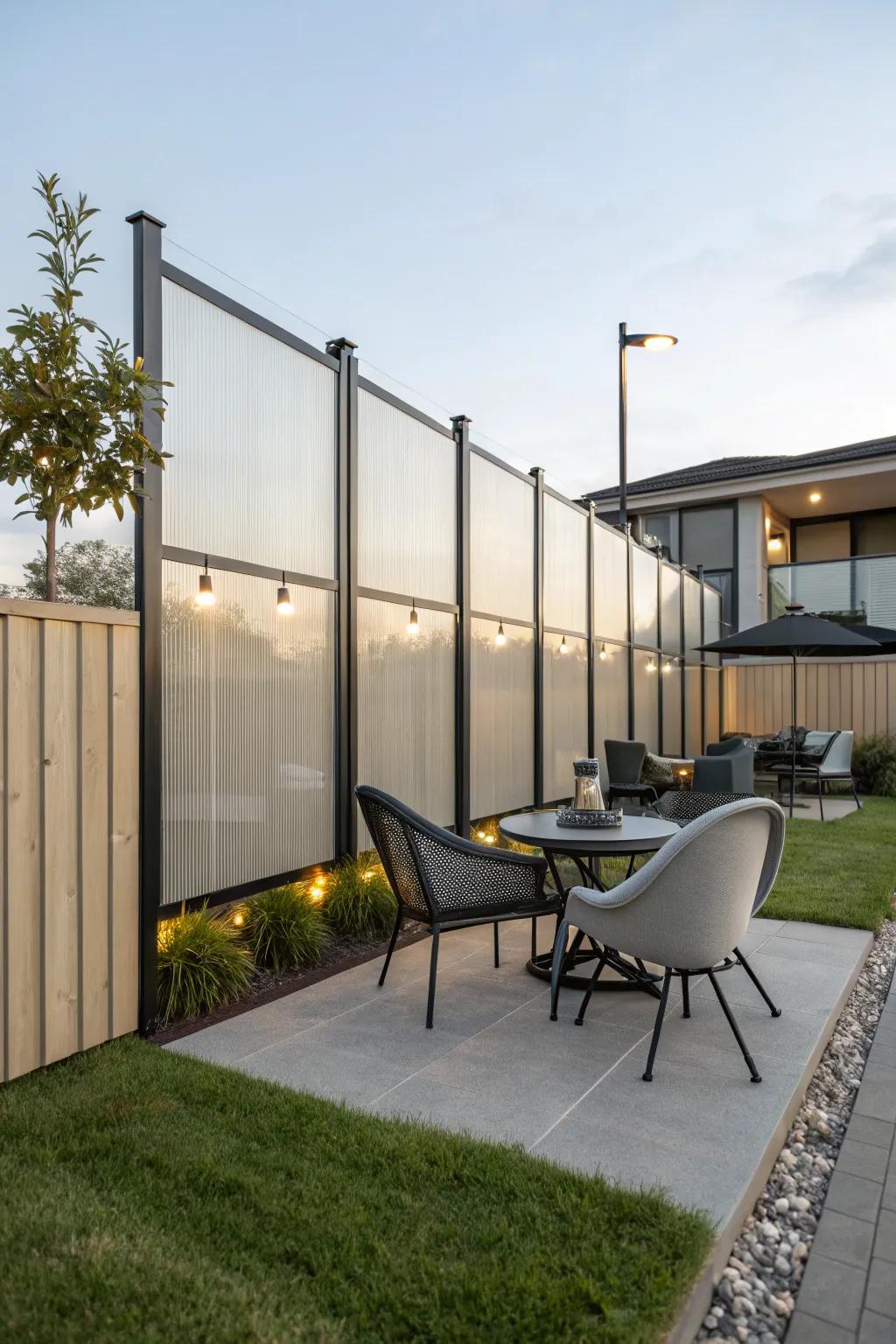 Acrylic boards introduce a refined, contemporary element to this fashionable outdoor space.