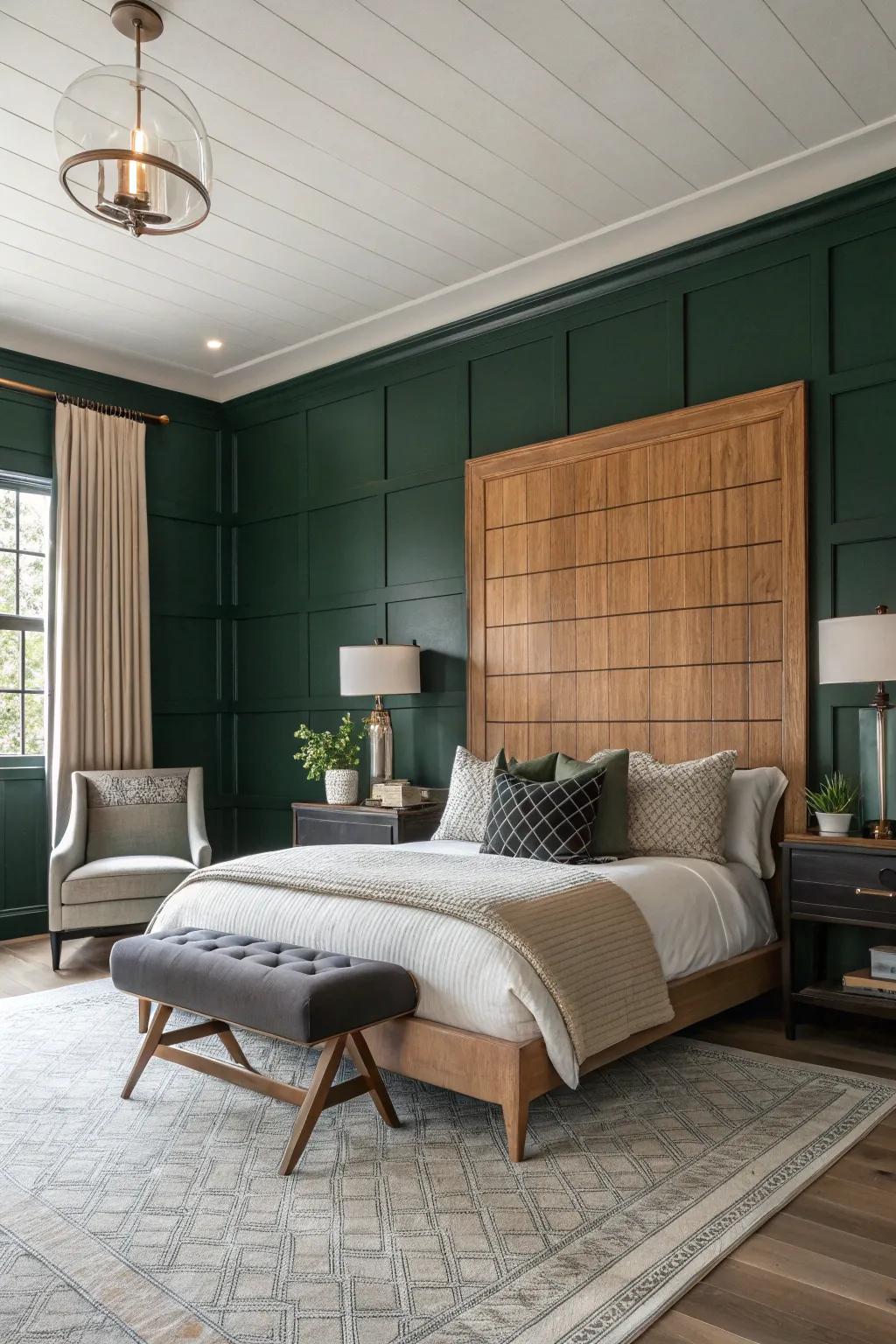 Two-tone shiplap adds depth and visual interest to your bedroom.