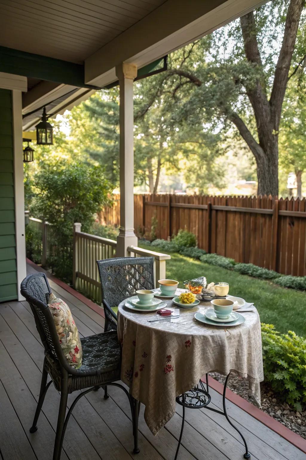 An appealing outdoor dining arrangement on the side porch.